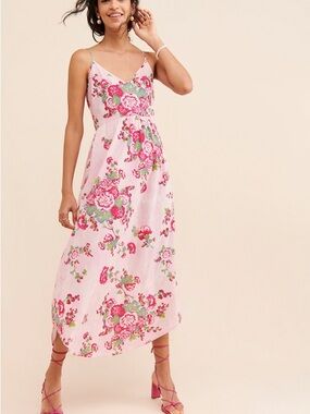LoveShackFancy Floral Pink Midi Slip Dress - M